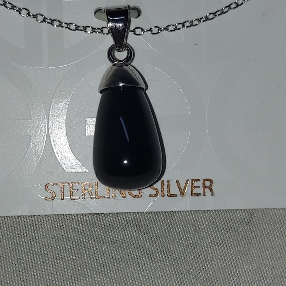 Giani bernini.  Sterling silver authentic black teardrop stone